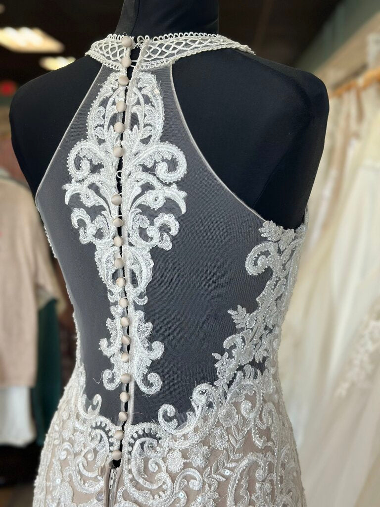 Allure Bridal High Neck Beaded Lace Wedding Dress 8
