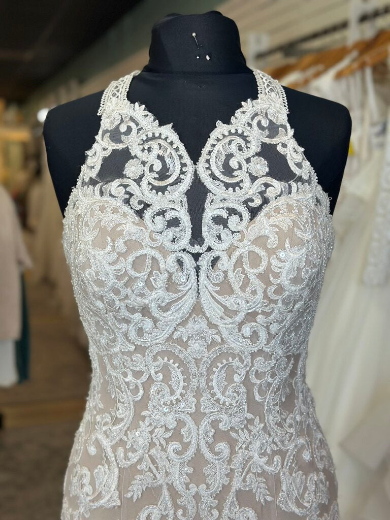Allure Bridal High Neck Beaded Lace Wedding Dress 8