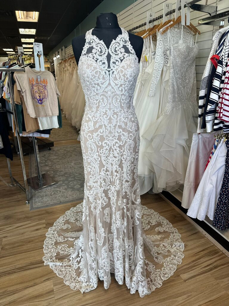 Allure Bridal High Neck Beaded Lace Wedding Dress 8
