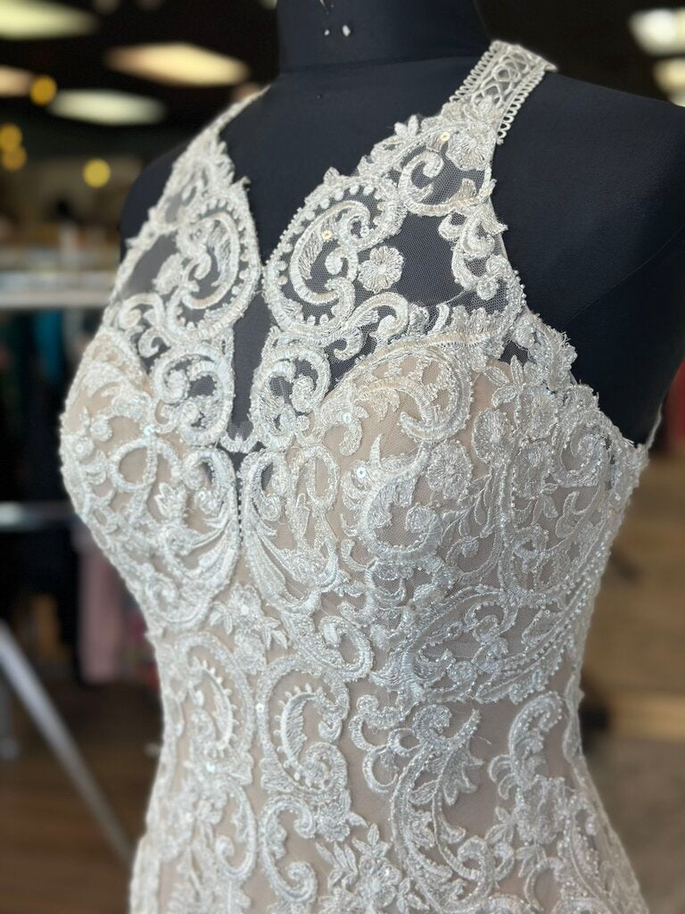 Allure Bridal High Neck Beaded Lace Wedding Dress 8