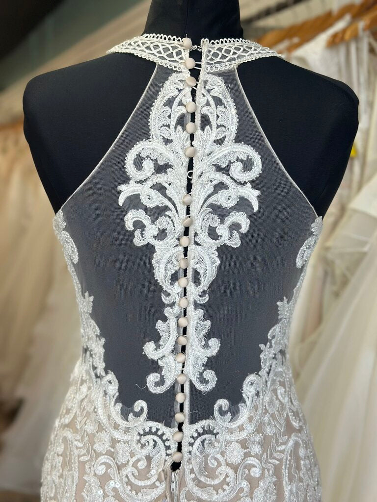 Allure Bridal High Neck Beaded Lace Wedding Dress 8