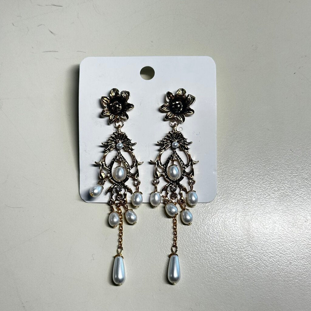Flower and Pearl Drop Earrings