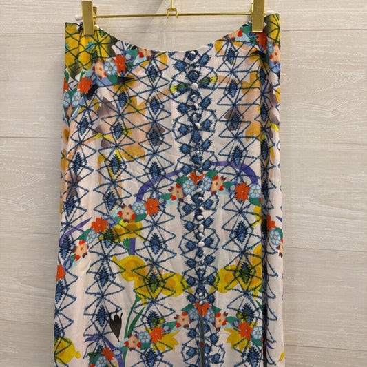 Saloni White/ Blue Print Side Button Maxi Skirt 6