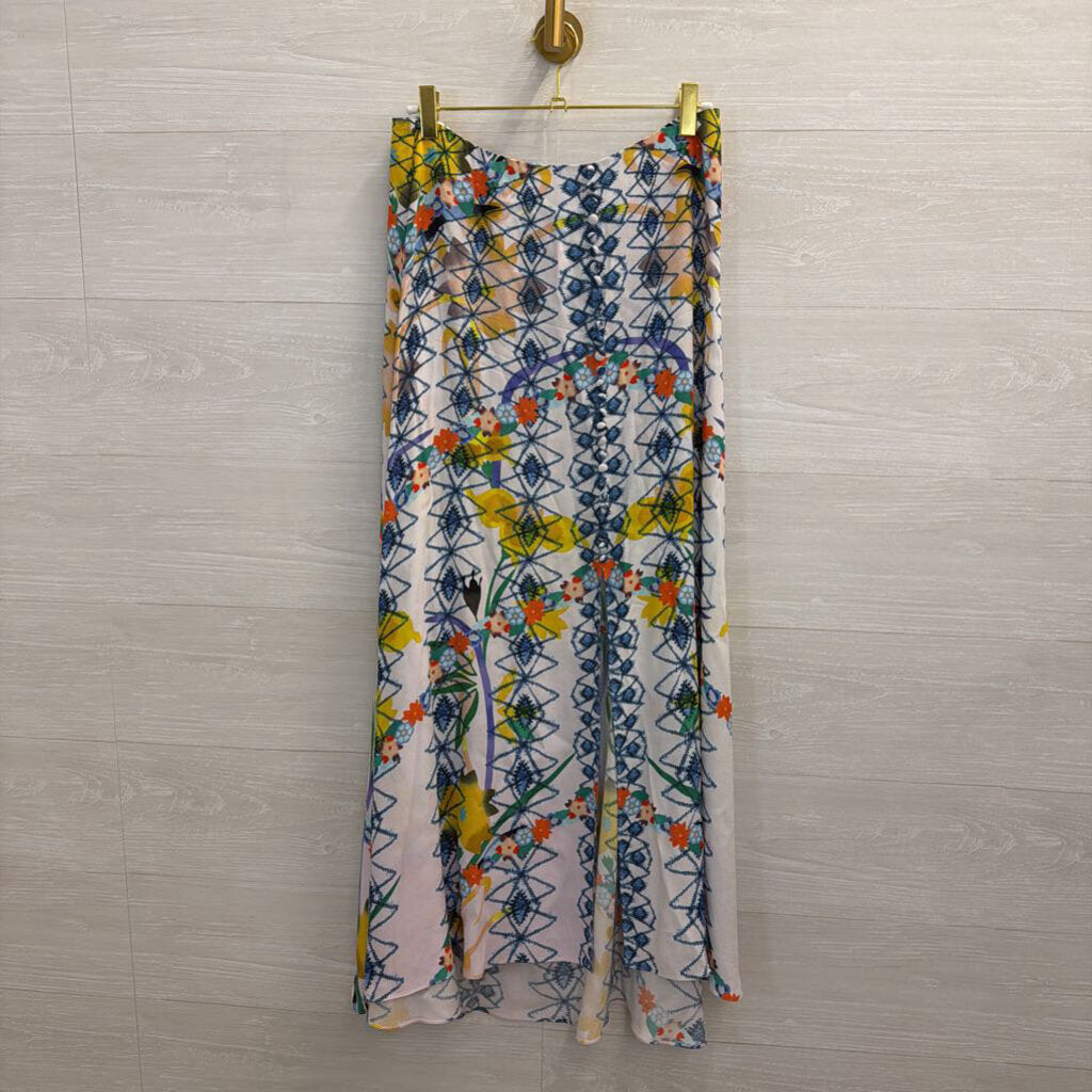 Saloni White/ Blue Print Side Button Maxi Skirt 6