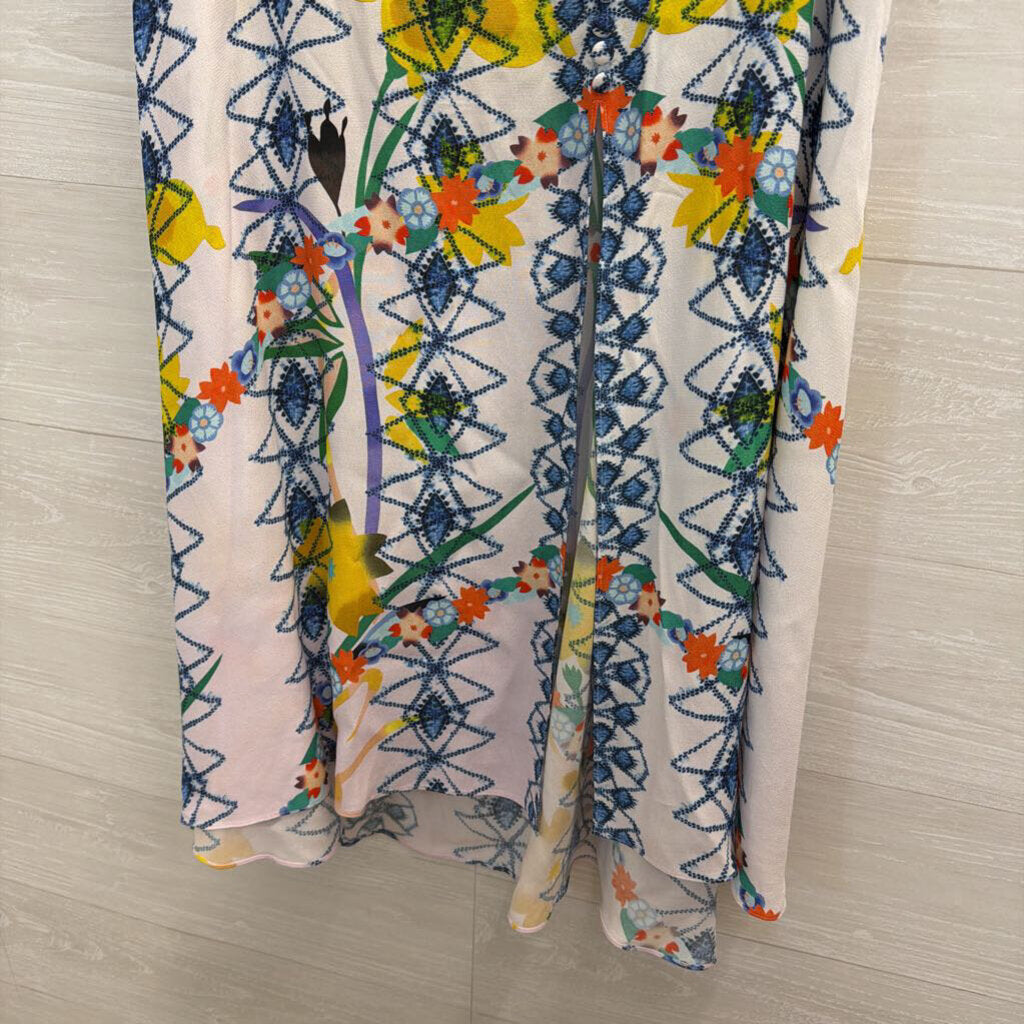 Saloni White/ Blue Print Side Button Maxi Skirt 6