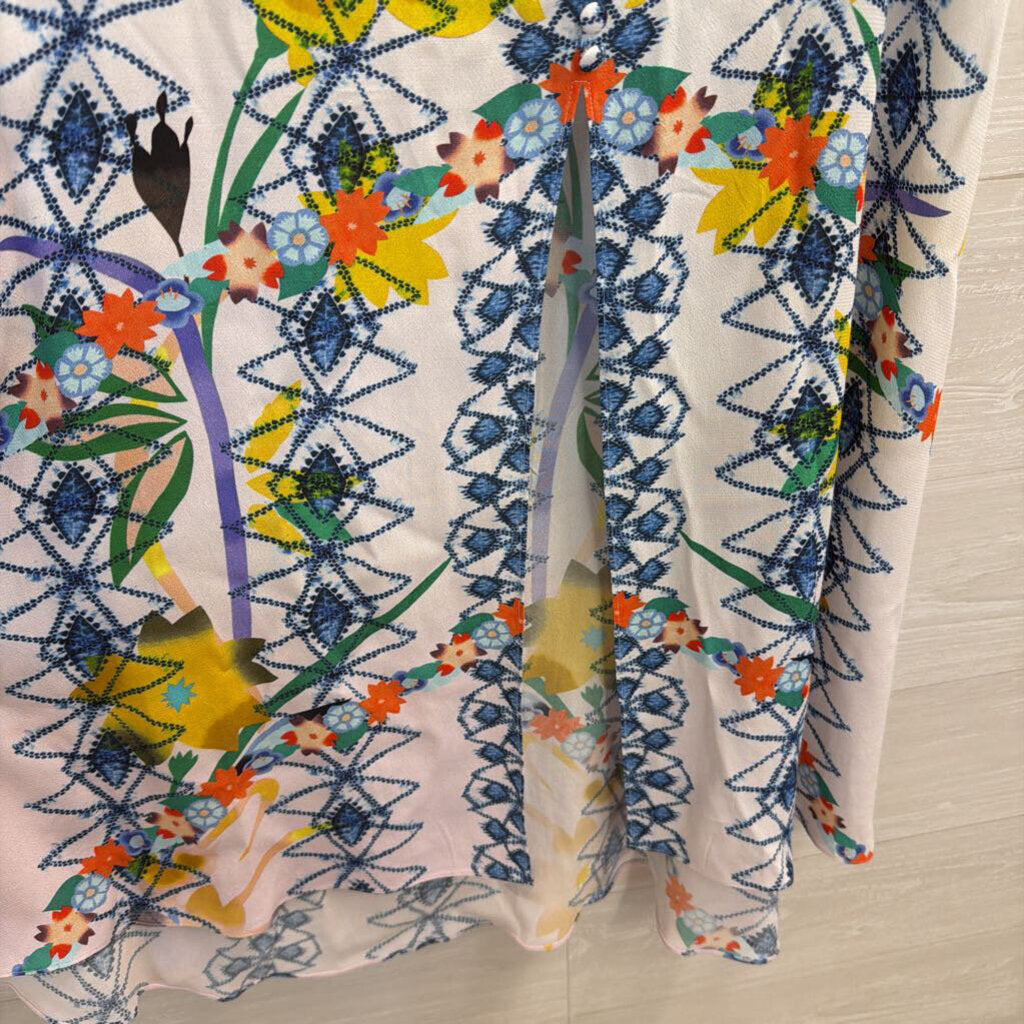 Saloni White/ Blue Print Side Button Maxi Skirt 6