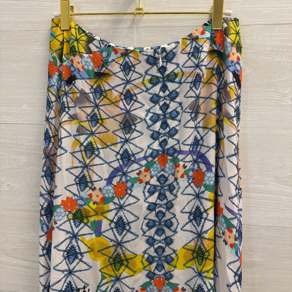 Saloni White/ Blue Print Side Button Maxi Skirt 6