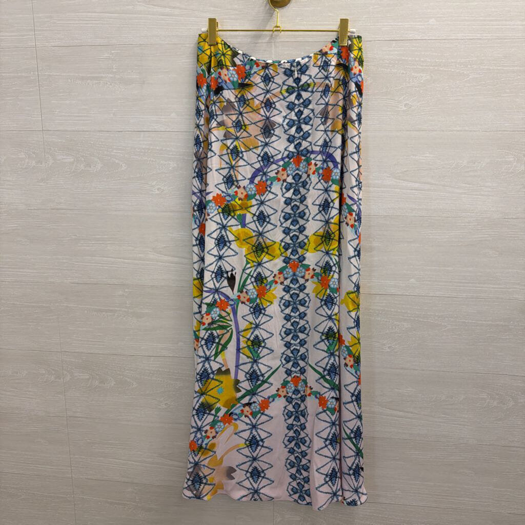 Saloni White/ Blue Print Side Button Maxi Skirt 6