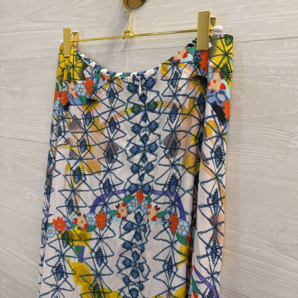Saloni White/ Blue Print Side Button Maxi Skirt 6