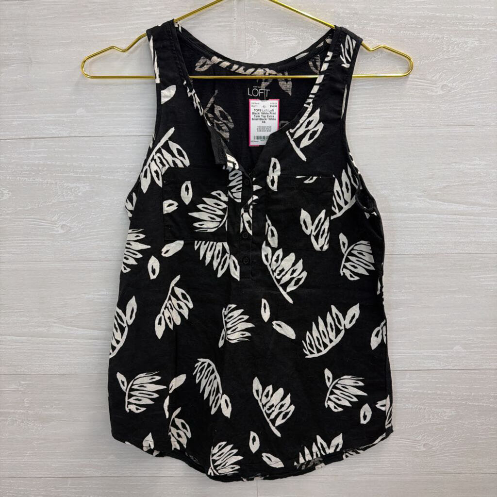 Loft Black/ White Print Tank Top Extra Small
