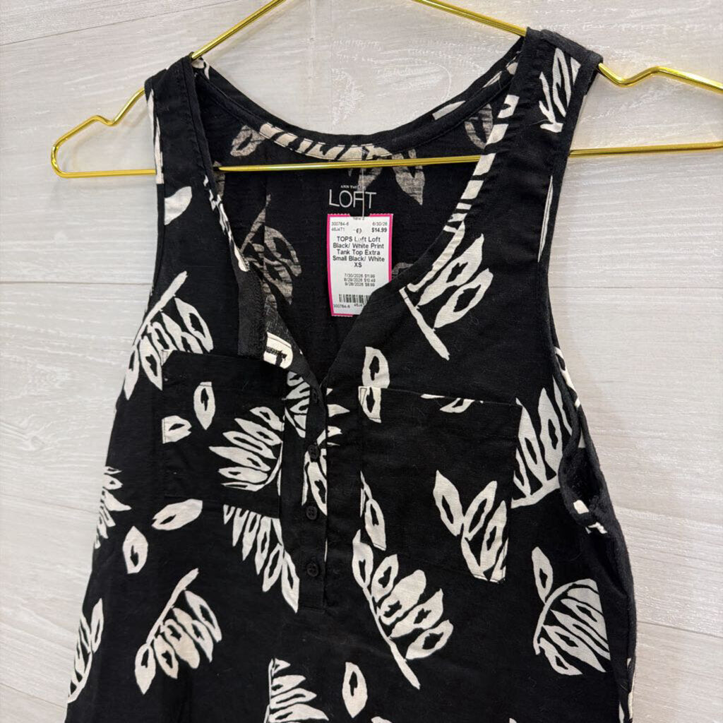 Loft Black/ White Print Tank Top Extra Small