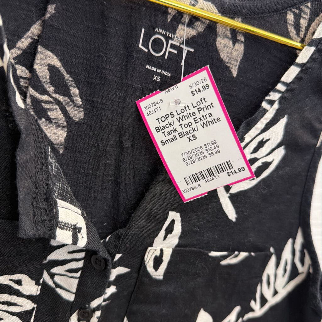 Loft Black/ White Print Tank Top Extra Small
