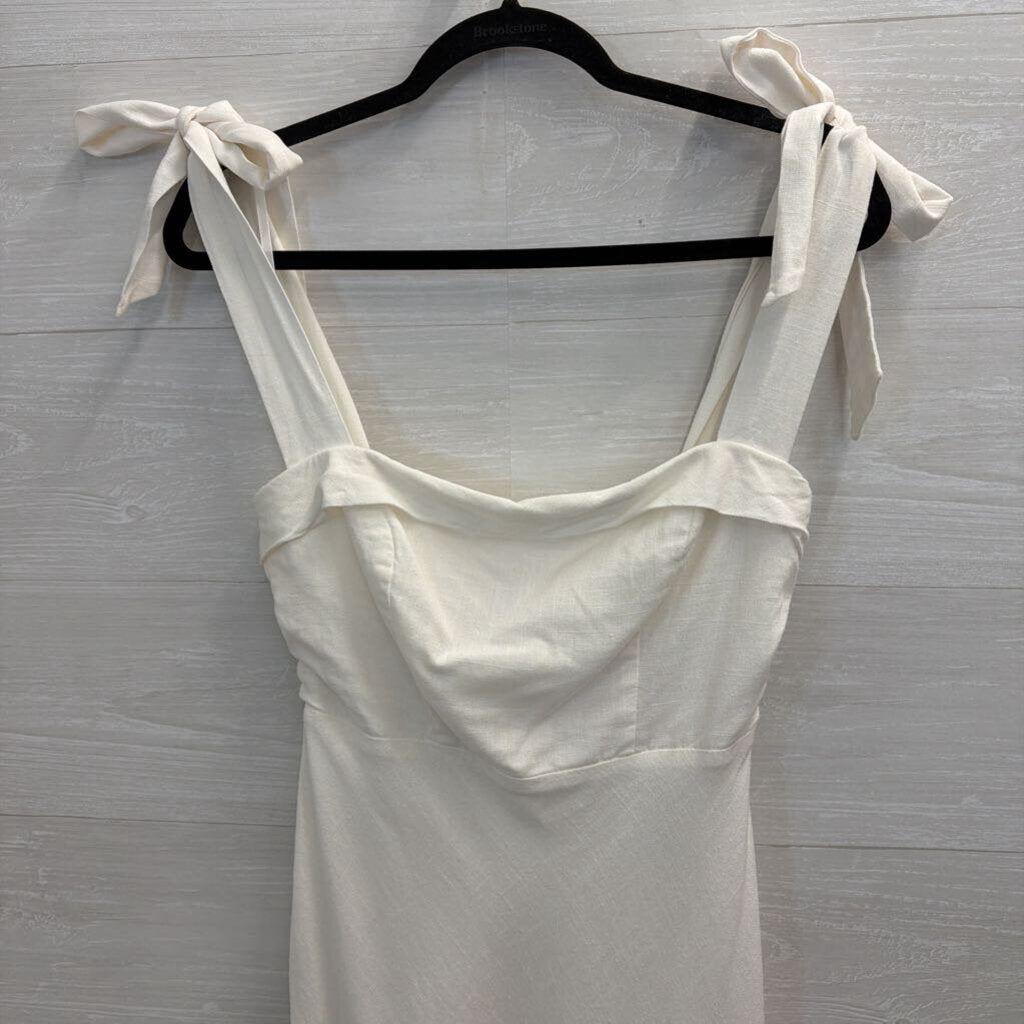 Indikah White Tie Strap Midi Dress Small