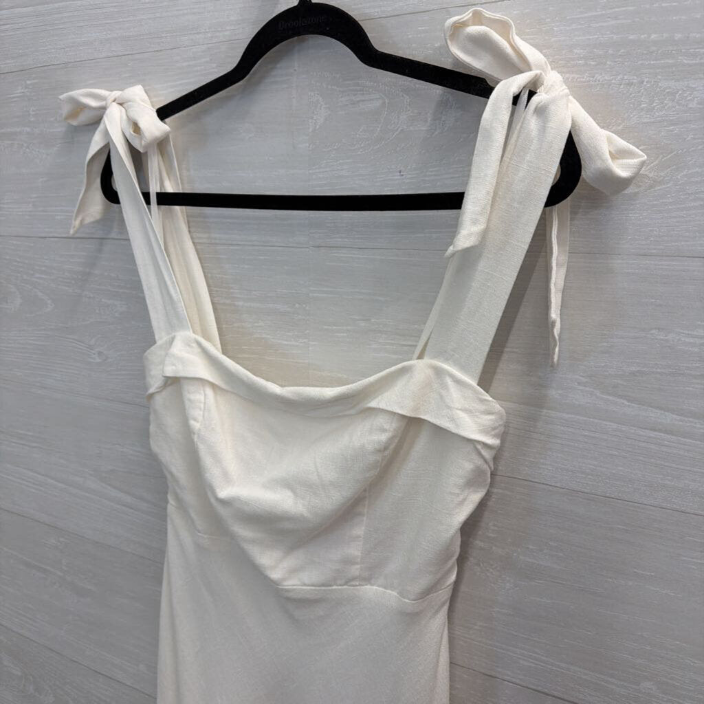 Indikah White Tie Strap Midi Dress Small