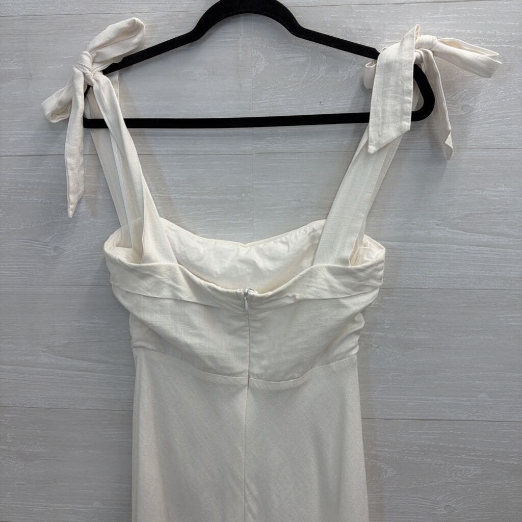 Indikah White Tie Strap Midi Dress Small