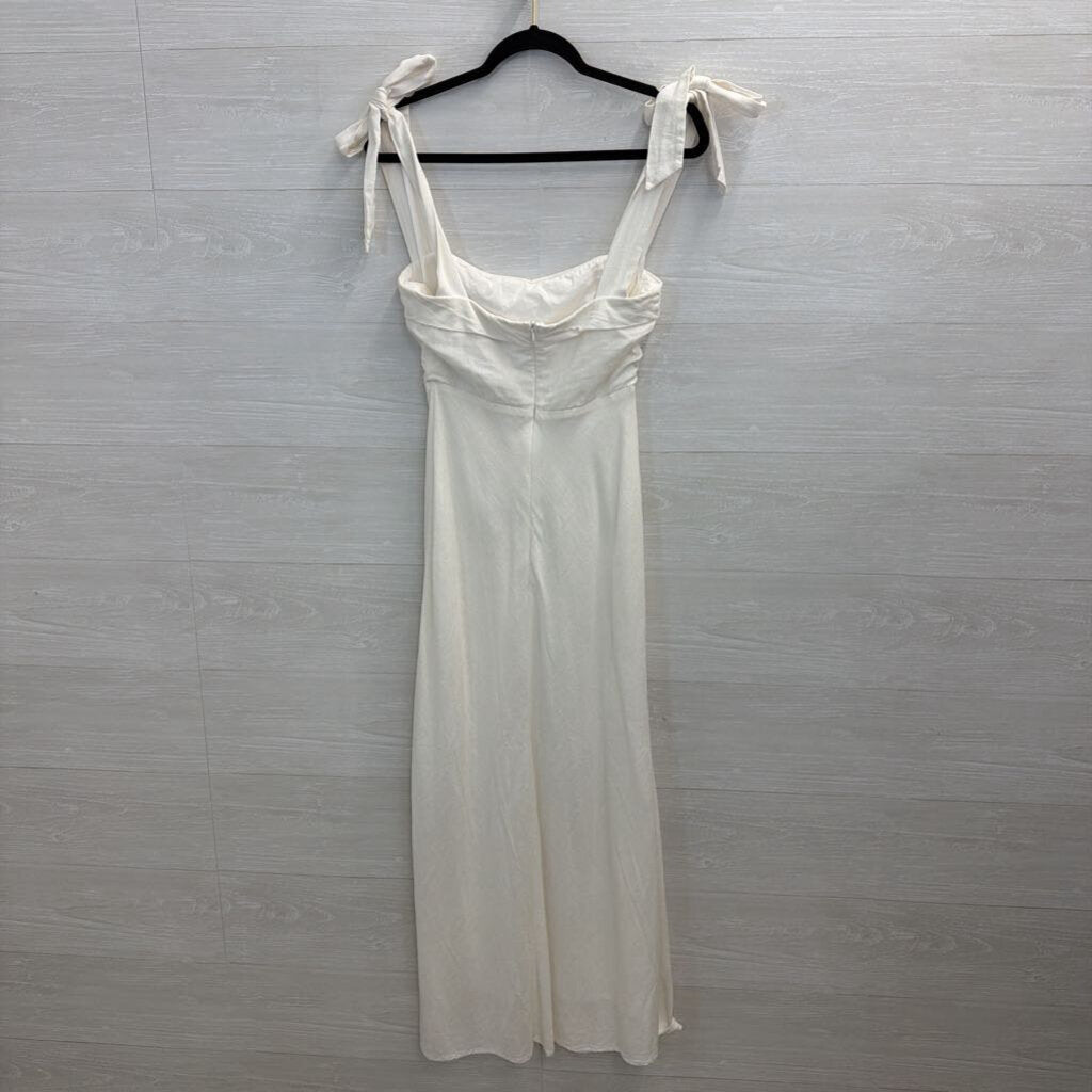 Indikah White Tie Strap Midi Dress Small
