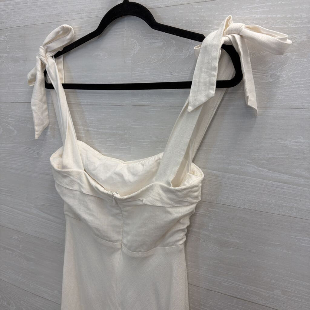 Indikah White Tie Strap Midi Dress Small