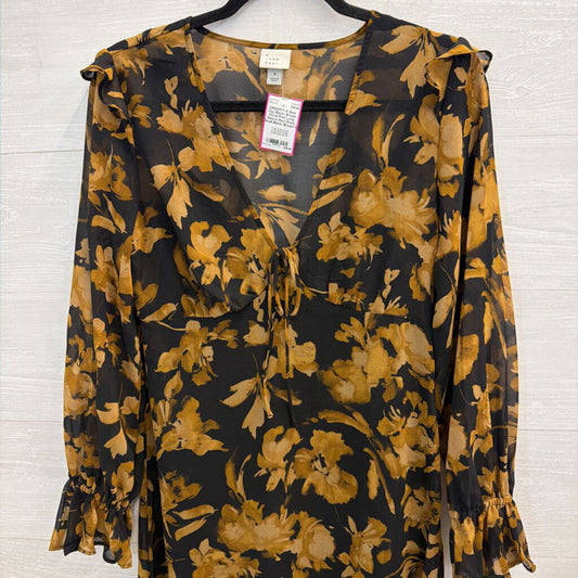 Black/ Brown Floral Print Long Sleeve Maxi Dress Small