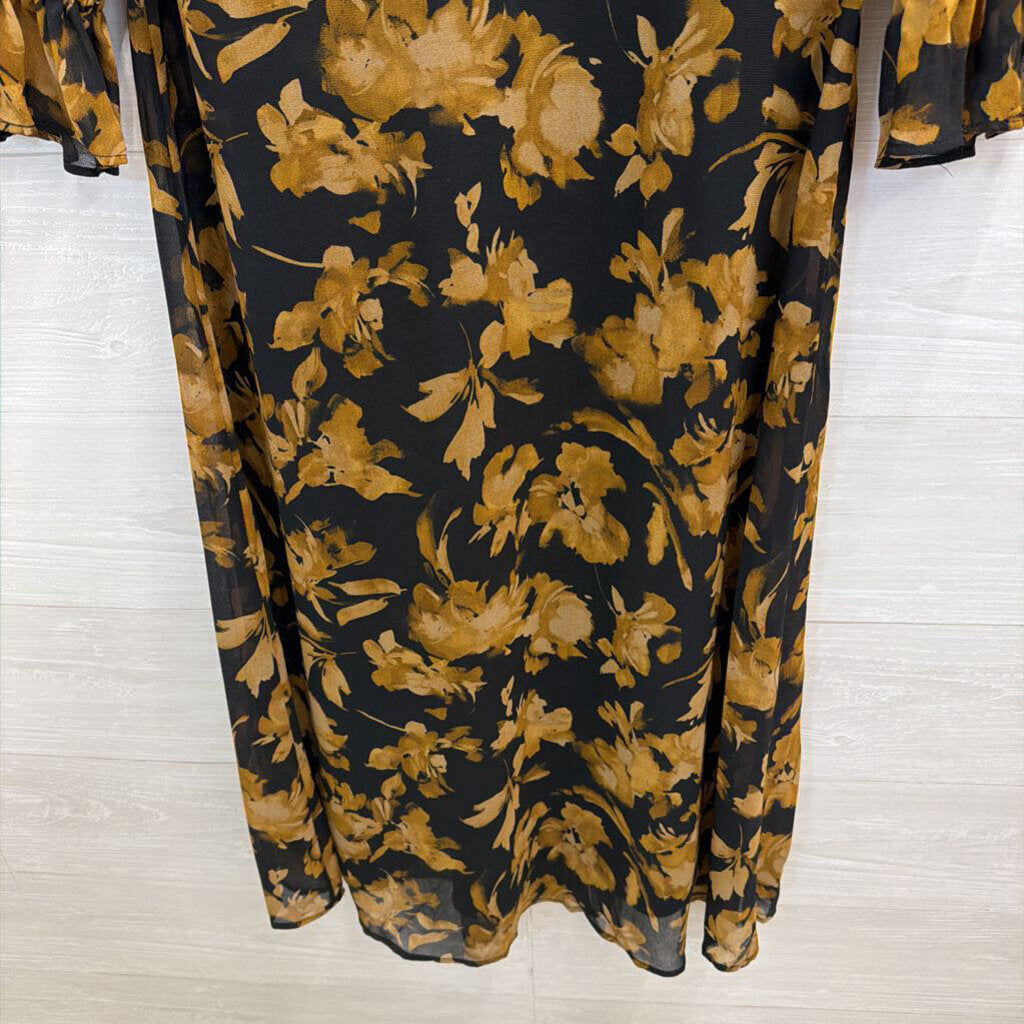 Black/ Brown Floral Print Long Sleeve Maxi Dress Small