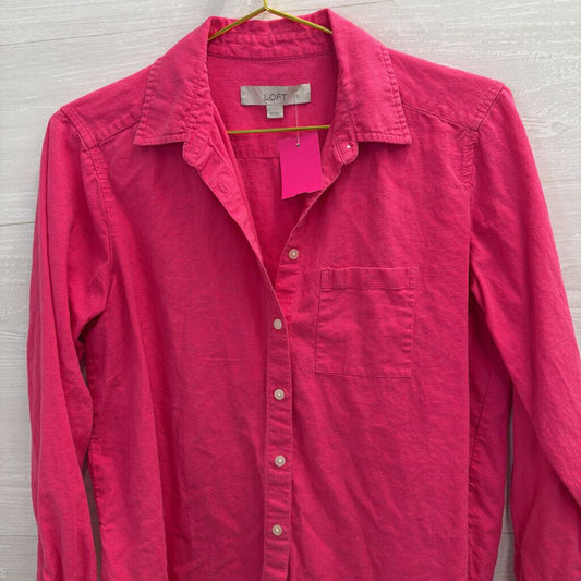 Loft Hot Pink Long Sleeve Button Down Top Extra Small
