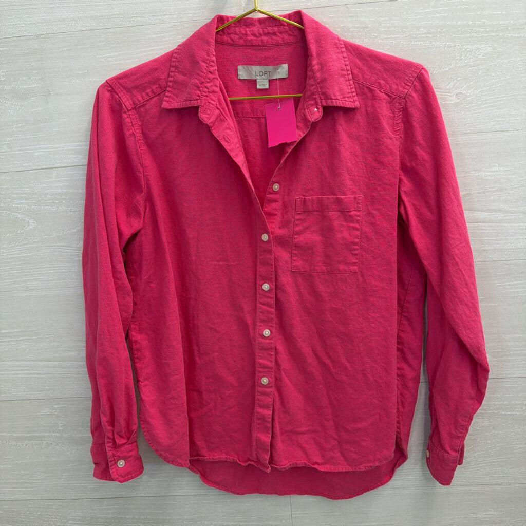 Loft Hot Pink Long Sleeve Button Down Top Extra Small