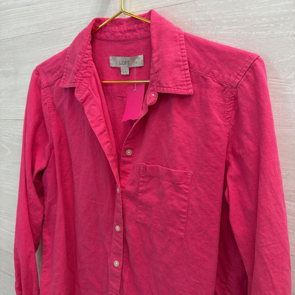 Loft Hot Pink Long Sleeve Button Down Top Extra Small