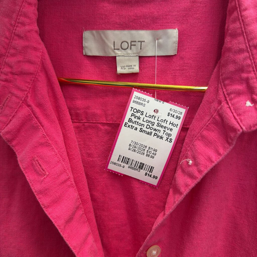 Loft Hot Pink Long Sleeve Button Down Top Extra Small