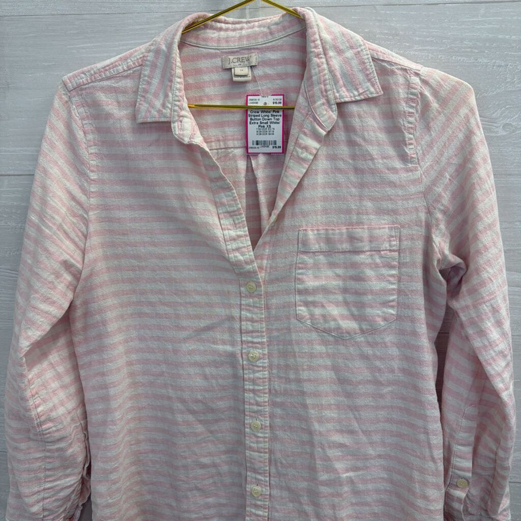 J Crew White/ Pink Striped Long Sleeve Button Down Top Extra Small