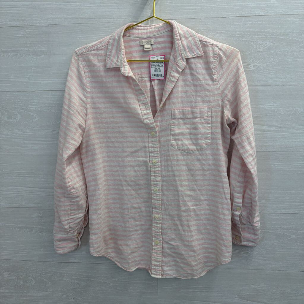 J Crew White/ Pink Striped Long Sleeve Button Down Top Extra Small