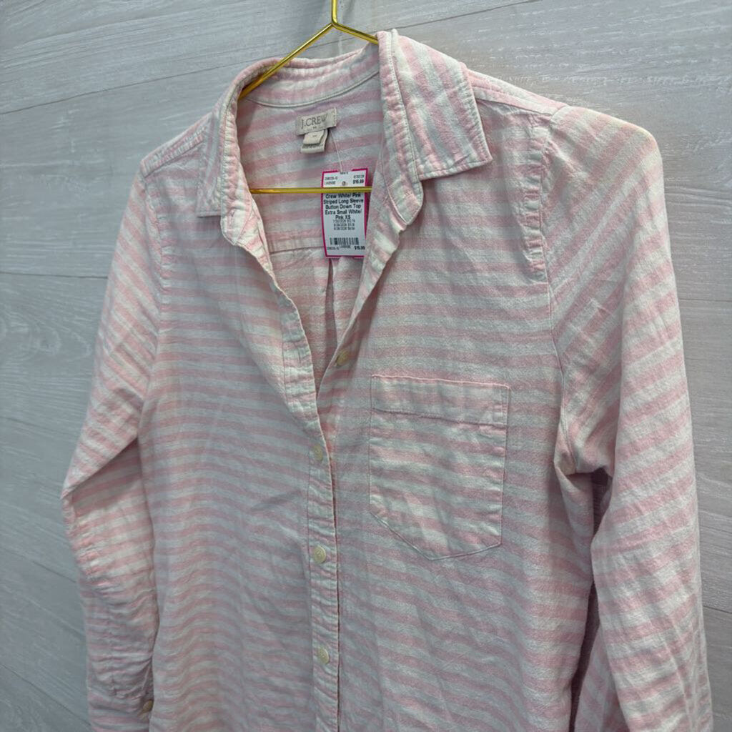 J Crew White/ Pink Striped Long Sleeve Button Down Top Extra Small