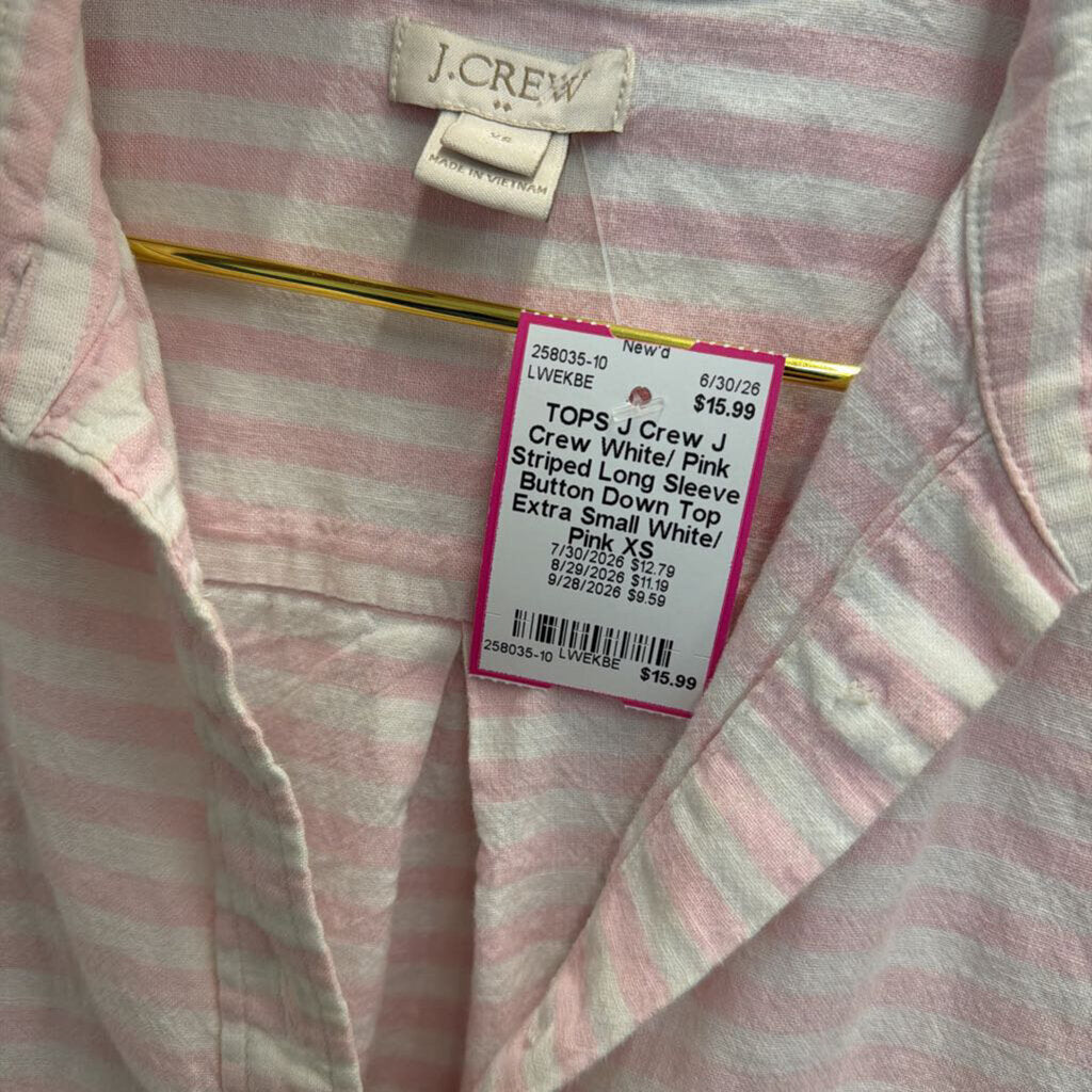 J Crew White/ Pink Striped Long Sleeve Button Down Top Extra Small