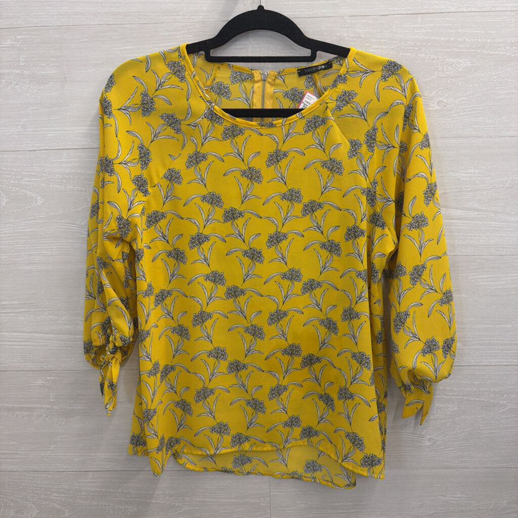 Paper Moon Yellow/ White Print Long Sleeve Top Small