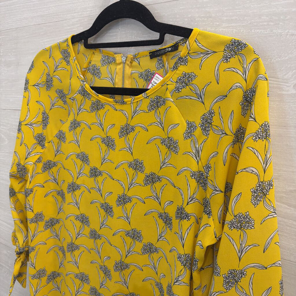 Paper Moon Yellow/ White Print Long Sleeve Top Small
