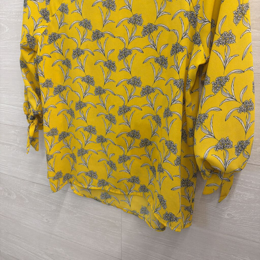 Paper Moon Yellow/ White Print Long Sleeve Top Small