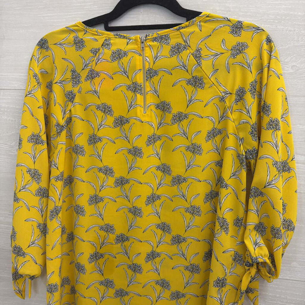 Paper Moon Yellow/ White Print Long Sleeve Top Small