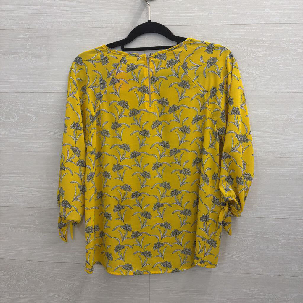 Paper Moon Yellow/ White Print Long Sleeve Top Small