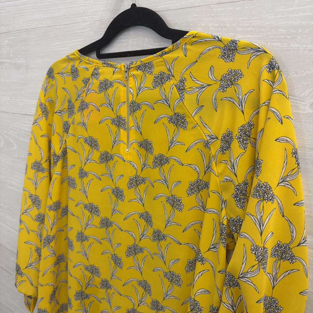 Paper Moon Yellow/ White Print Long Sleeve Top Small