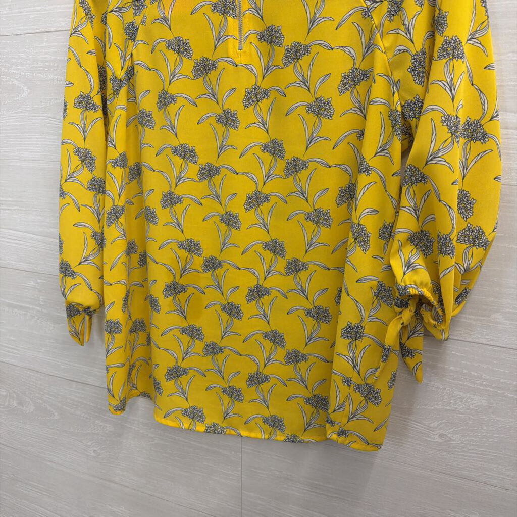 Paper Moon Yellow/ White Print Long Sleeve Top Small