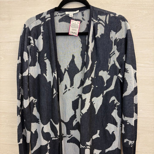 Chicos Navy Print Long Sleeve Open Front Long Sweater Medium
