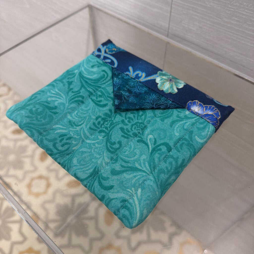 Blue Quilted Print Pouch Purse