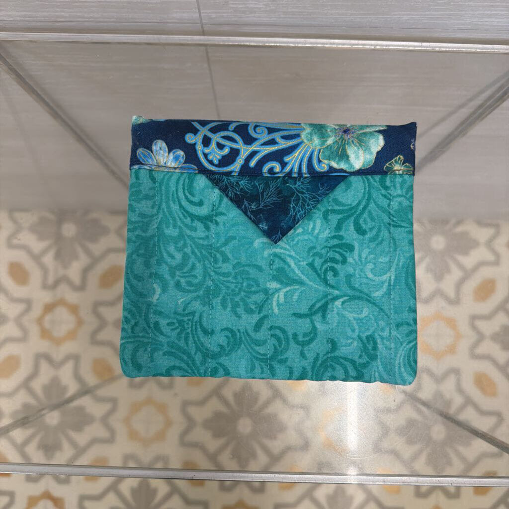 Blue Quilted Print Pouch Purse