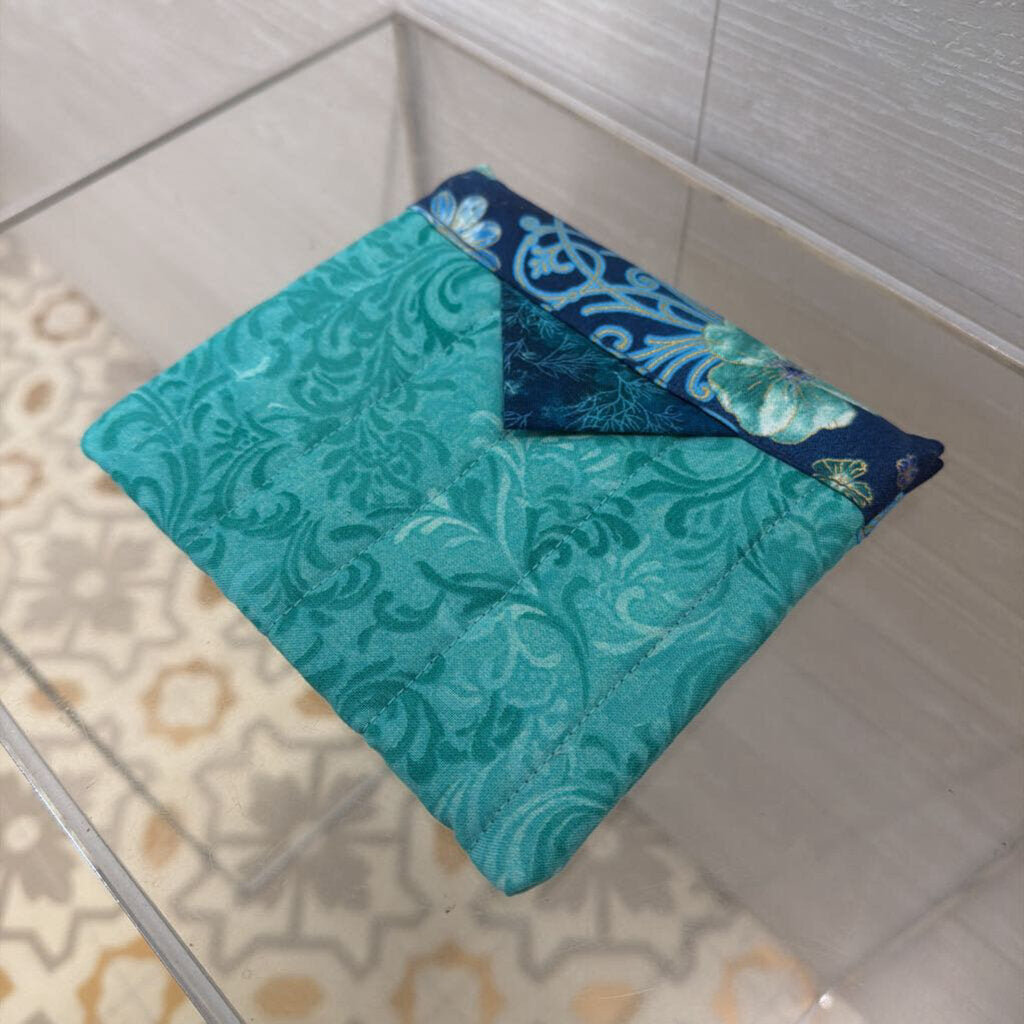 Blue Quilted Print Pouch Purse