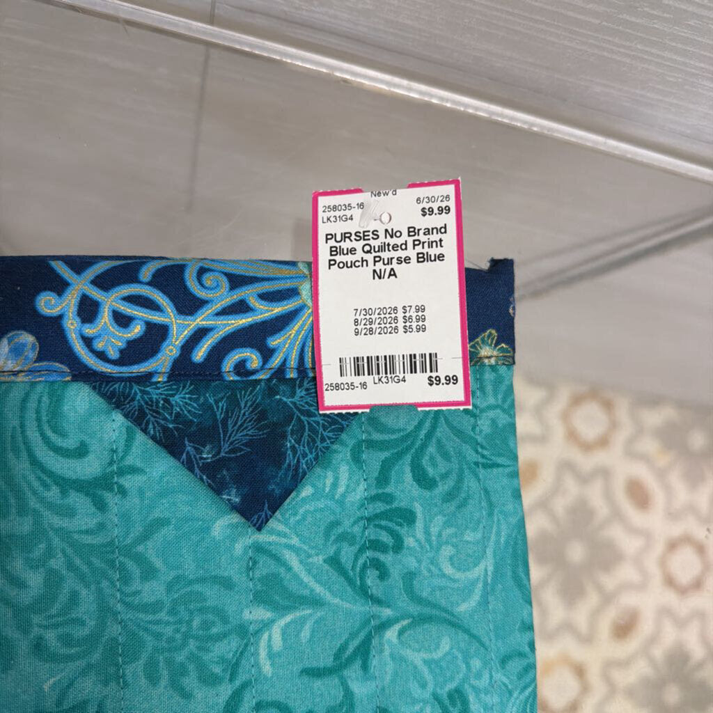 Blue Quilted Print Pouch Purse