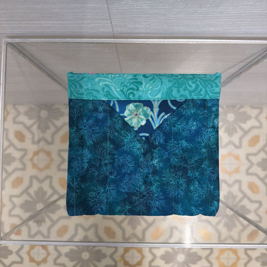 Blue Quilted Print Pouch Purse