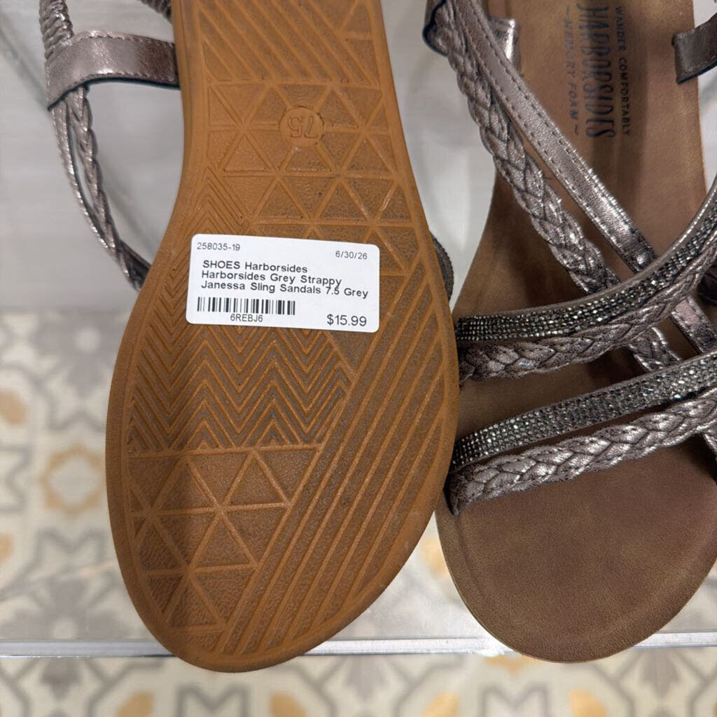 Harborsides Grey Strappy Janessa Sling Sandals 7.5