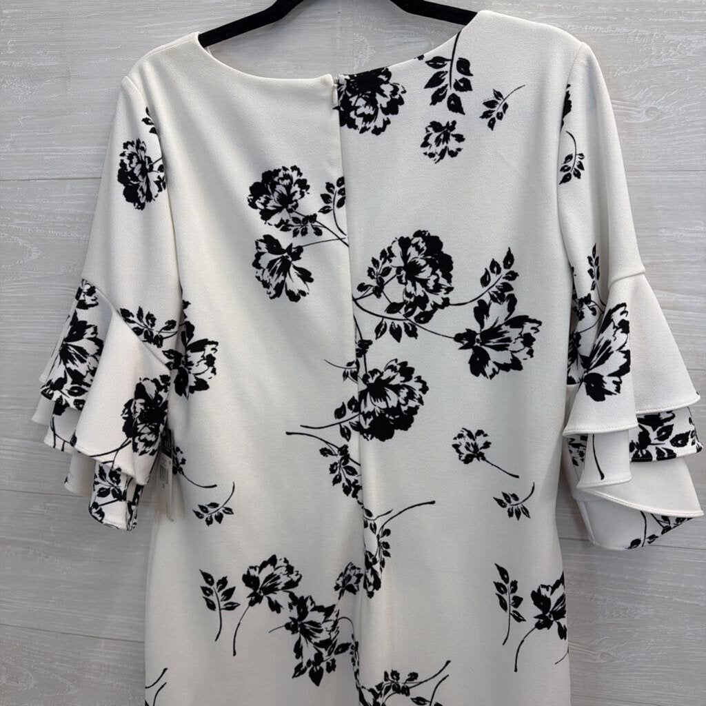 Ralph Lauren White/ Black Print Ruffle Sleeve Dress 10