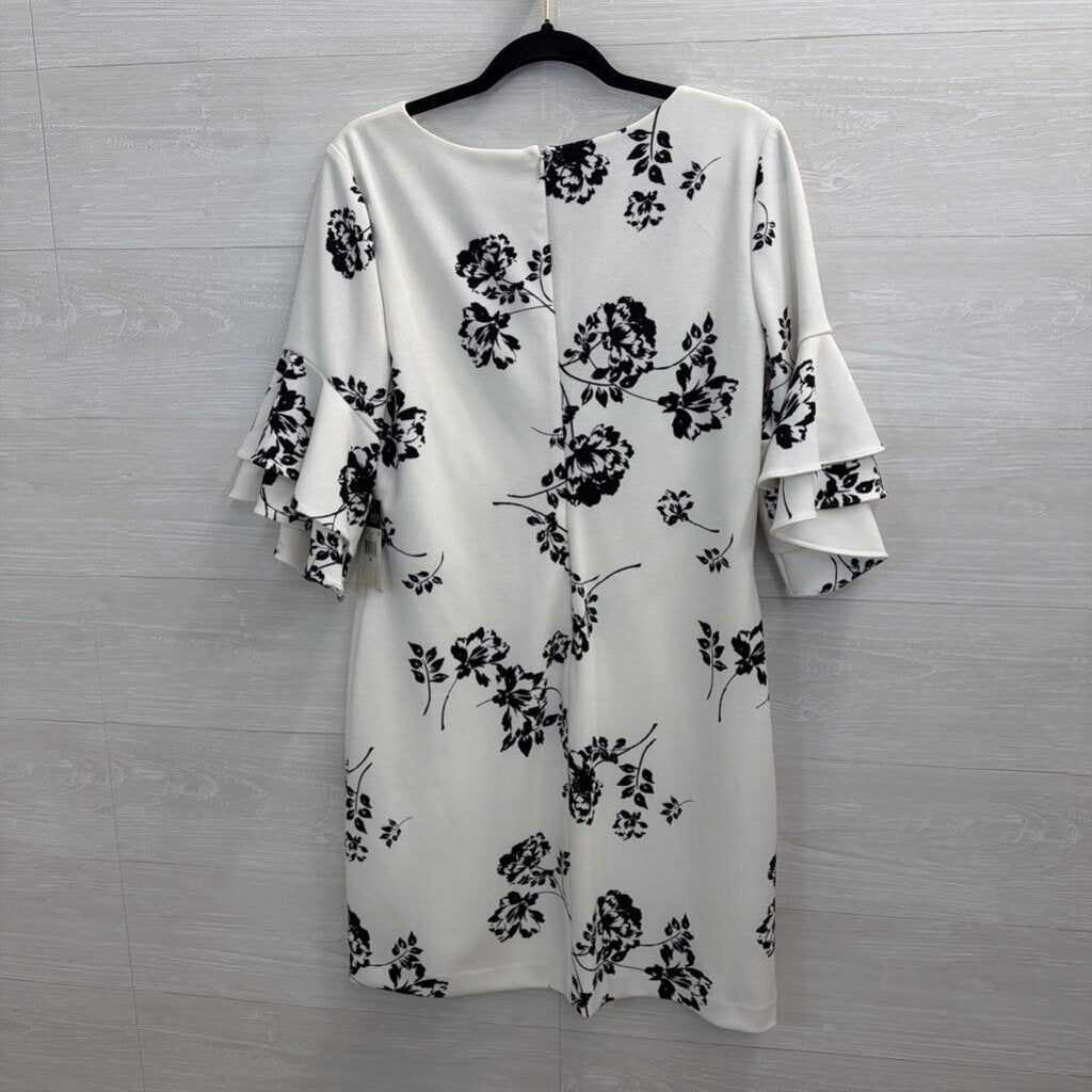 Ralph Lauren White/ Black Print Ruffle Sleeve Dress 10