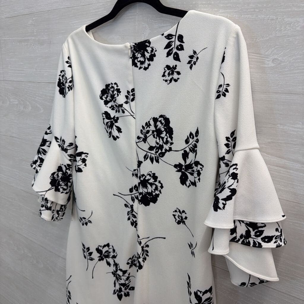 Ralph Lauren White/ Black Print Ruffle Sleeve Dress 10