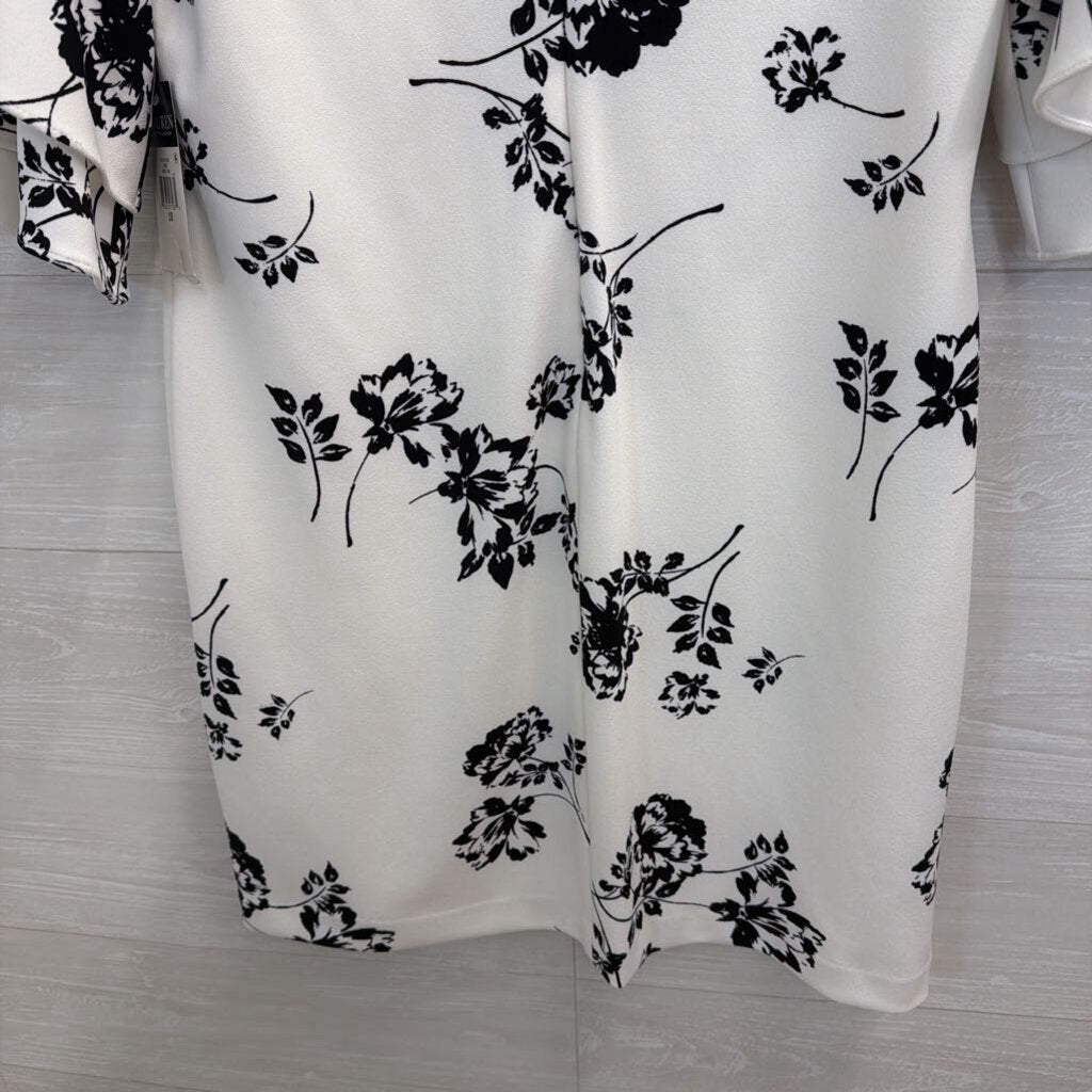 Ralph Lauren White/ Black Print Ruffle Sleeve Dress 10