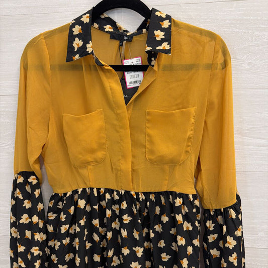 Ryu Black/ Yellow Long Sleeve Floral Print Block Dress Medium